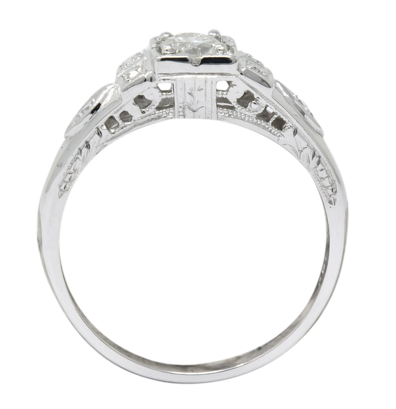 Art Deco Old European Cut Diamond 18 Karat White Gold Engagement Ring - Wilson's Estate Jewelry