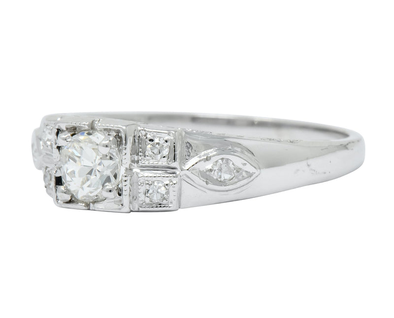 Art Deco Old European Cut Diamond 18 Karat White Gold Engagement Ring - Wilson's Estate Jewelry