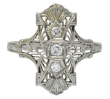 Art Deco Round Brilliant Diamond 18 Karat White Gold Dinner Ring - Wilson's Estate Jewelry
