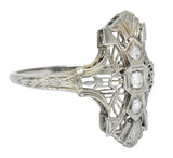 Art Deco Round Brilliant Diamond 18 Karat White Gold Dinner Ring - Wilson's Estate Jewelry