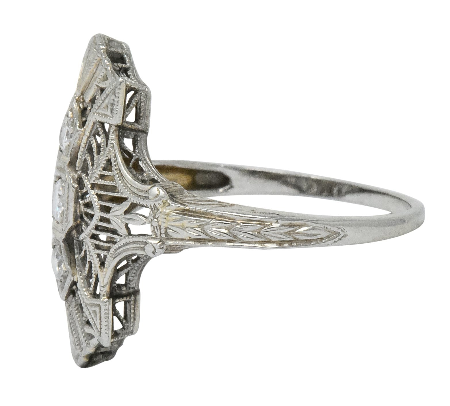 Art Deco Round Brilliant Diamond 18 Karat White Gold Dinner Ring - Wilson's Estate Jewelry