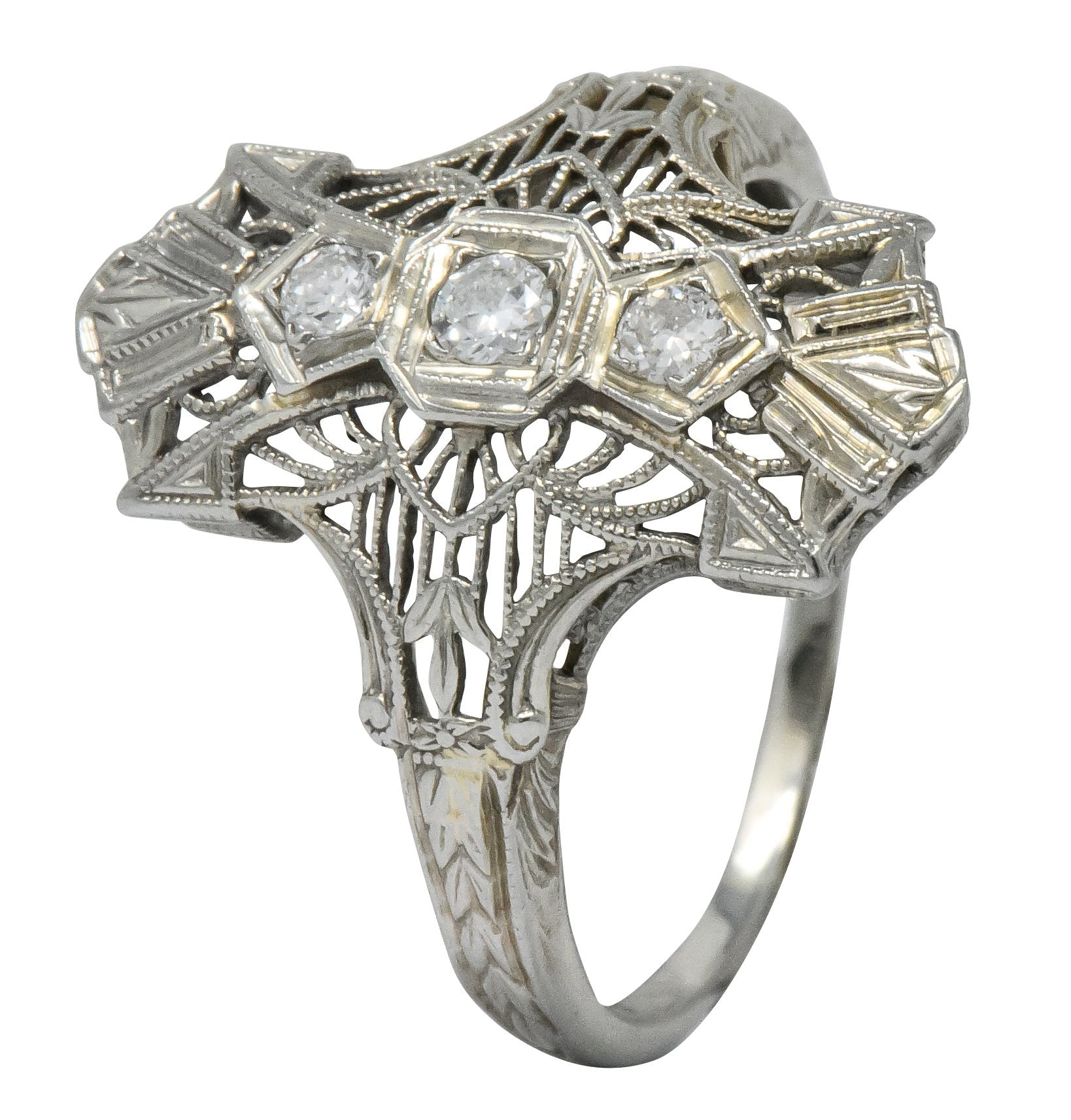 Art Deco Round Brilliant Diamond 18 Karat White Gold Dinner Ring - Wilson's Estate Jewelry