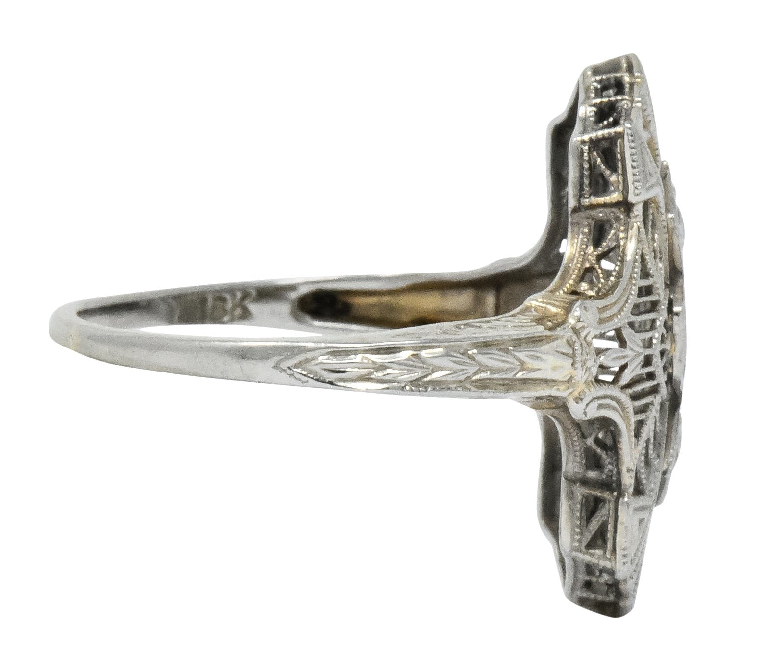 Art Deco Round Brilliant Diamond 18 Karat White Gold Dinner Ring - Wilson's Estate Jewelry