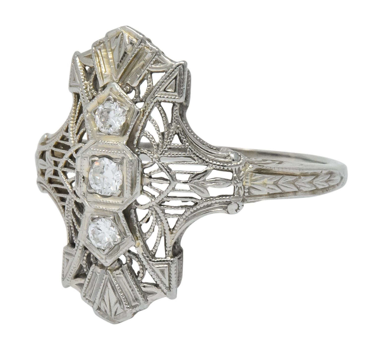 Art Deco Round Brilliant Diamond 18 Karat White Gold Dinner Ring - Wilson's Estate Jewelry