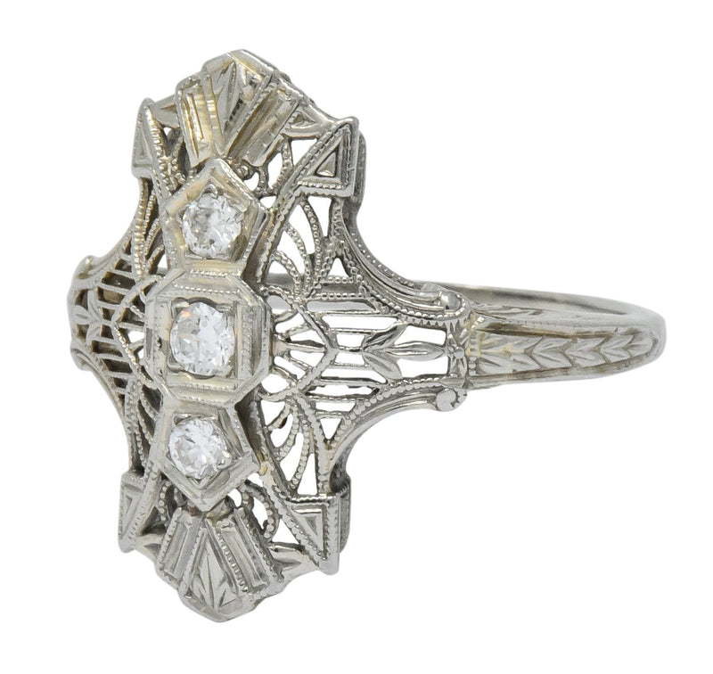 Art Deco Round Brilliant Diamond 18 Karat White Gold Dinner Ring - Wilson's Estate Jewelry