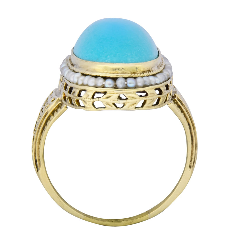 Art Deco Turquoise Seed Pearl 14 Karat Gold Fashion Ring - Wilson's Estate Jewelry