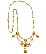 Art Nouveau 11.50 CTW Citrine 14 Karat Gold Swag Necklace - Wilson's Estate Jewelry