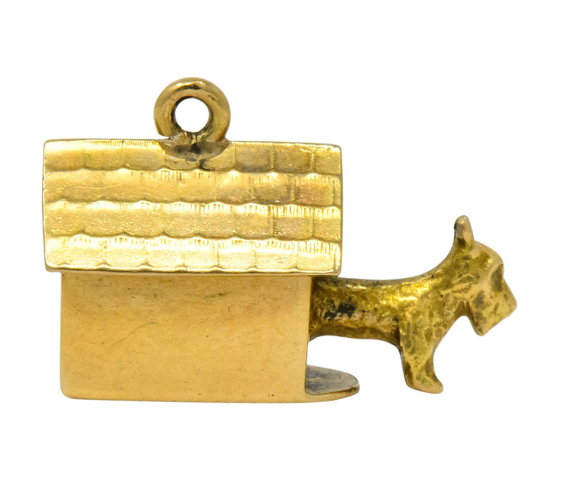 Art Nouveau 14 Karat Gold Articulated Scottish Terrier Dog House Charm - Wilson's Estate Jewelry