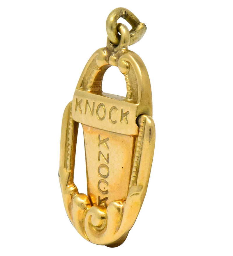 Art Nouveau 14 Karat Gold Elaborate Articulated Door Knocker Charm - Wilson's Estate Jewelry