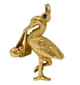 Art Nouveau 14 Karat Gold Stork Delivering Baby Realistic Charm - Wilson's Estate Jewelry