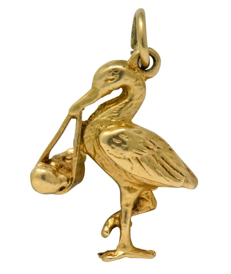 Art Nouveau 14 Karat Gold Stork Delivering Baby Realistic Charm - Wilson's Estate Jewelry