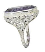 Art Nouveau 6.75 CTW Amethyst 18 Karat White Gold Ring Wilson's Estate Jewelry
