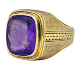 Art Nouveau Amethyst Intaglio 14 Karat Gold Unisex Ring - Wilson's Estate Jewelry
