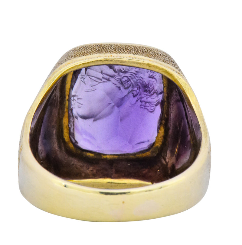 Art Nouveau Amethyst Intaglio 14 Karat Gold Unisex Ring - Wilson's Estate Jewelry