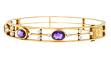 Art Nouveau Amethyst Pearl 14 Karat Gold Bangle Bracelet - Wilson's Estate Jewelry