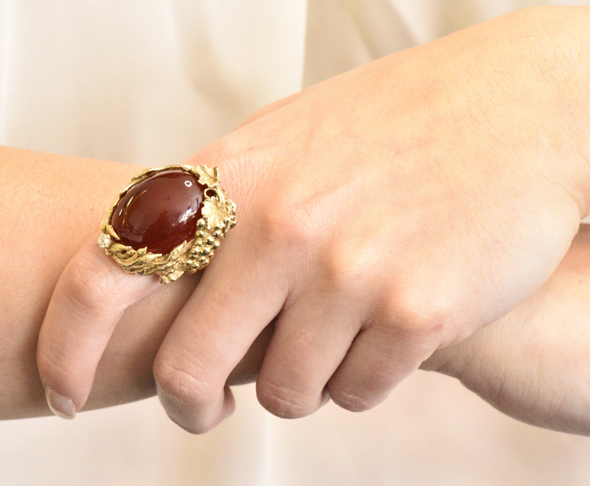 Art Nouveau Carnelian Diamond 14 Karat Gold Ring Wilson's Estate Jewelry