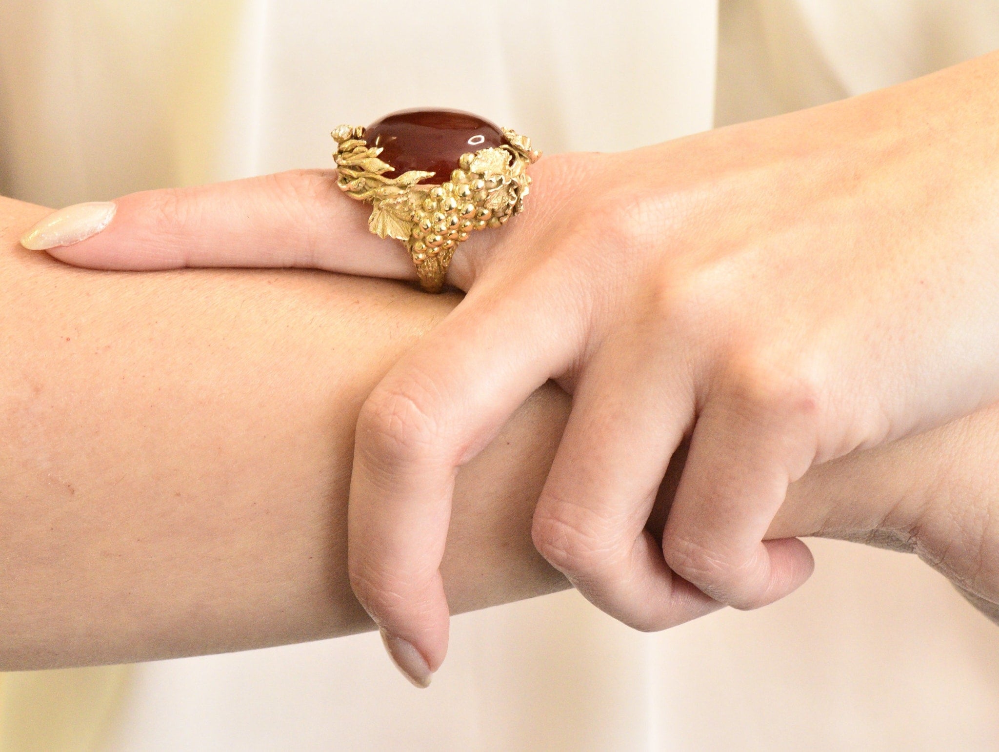 Art Nouveau Carnelian Diamond 14 Karat Gold Ring Wilson's Estate Jewelry