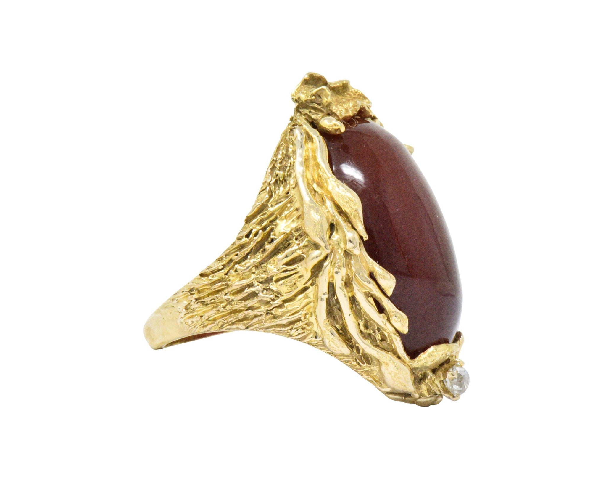 Art Nouveau Carnelian Diamond 14 Karat Gold Ring Wilson's Estate Jewelry