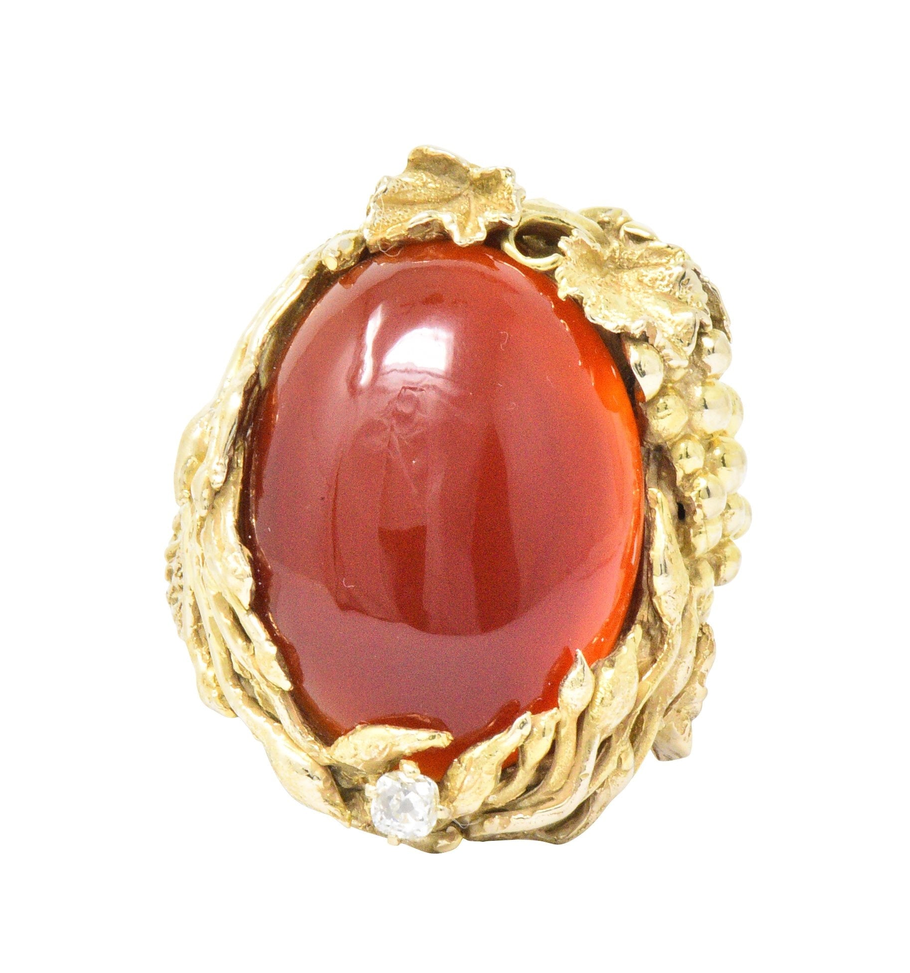Art Nouveau Carnelian Diamond 14 Karat Gold Ring Wilson's Estate Jewelry