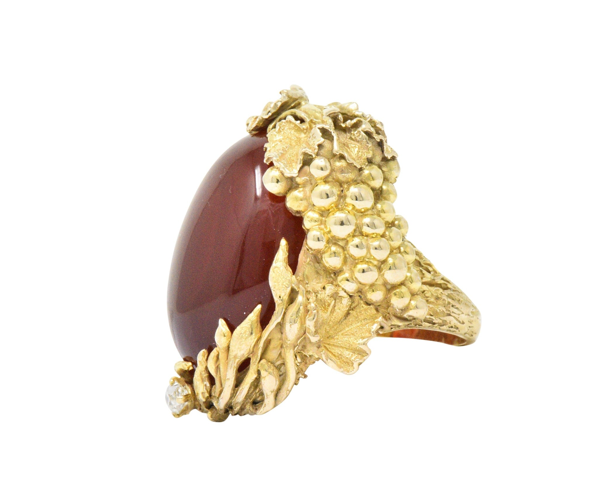 Art Nouveau Carnelian Diamond 14 Karat Gold Ring Wilson's Estate Jewelry