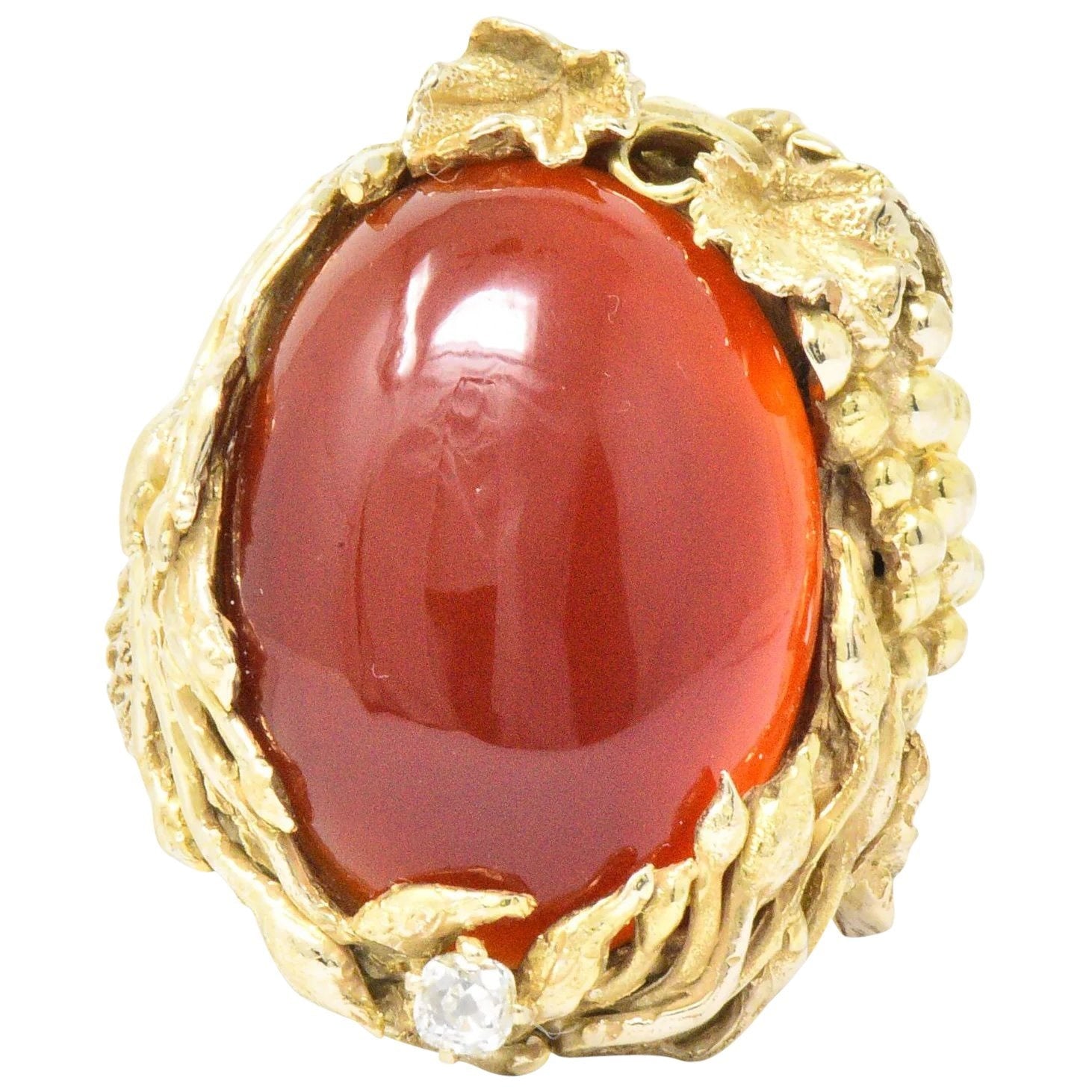 Art Nouveau Carnelian Diamond 14 Karat Gold Ring Wilson's Estate Jewelry