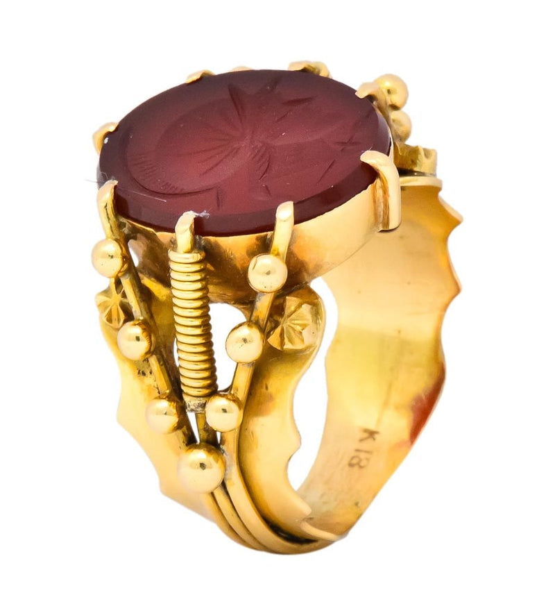 Art Nouveau Carnelian Intaglio 18 Karat Gold Greek Warrior Signet Ring - Wilson's Estate Jewelry