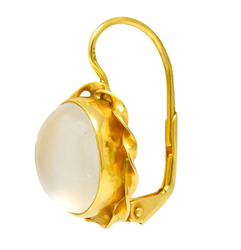 Art Nouveau Cats Eye Moonstone Cabochon 14 Karat Yellow Gold Earrings - Wilson's Estate Jewelry