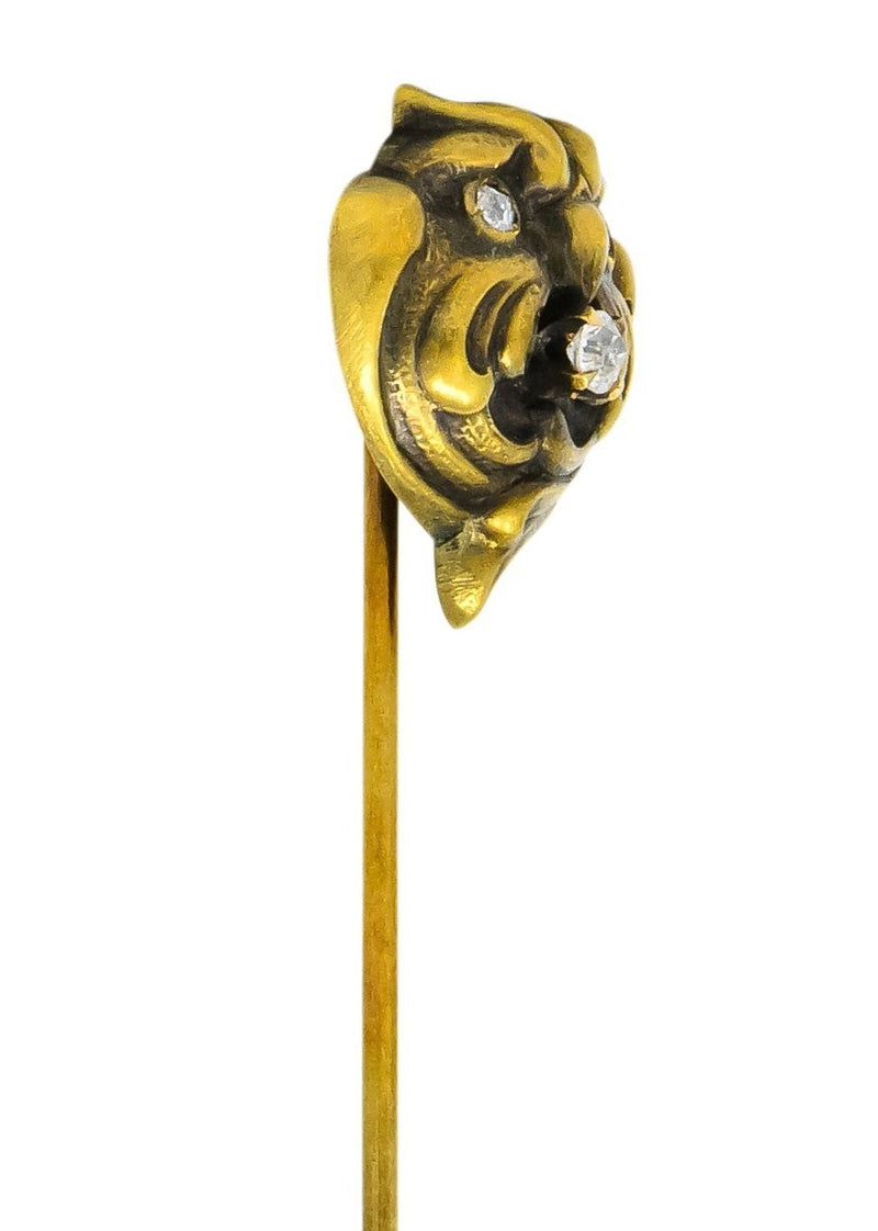 Art Nouveau Diamond 10 Karat Gold Stylized Owl Stickpin - Wilson's Estate Jewelry