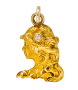 Art Nouveau Diamond 14 Karat Gold Enchanted Woman Charm - Wilson's Estate Jewelry