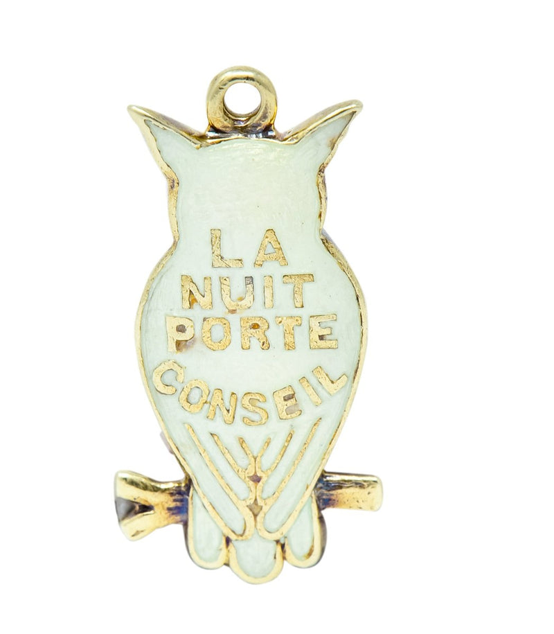 Art Nouveau Diamond Enamel 14 Karat Gold Owl Charm - Wilson's Estate Jewelry