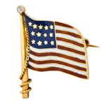 Art Nouveau Diamond Enamel 14 Karat Gold United States Patriotic Flag Pin - Wilson's Estate Jewelry