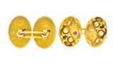 Art Nouveau Diamond Ruby 14 Karat Gold Floral Cufflinks - Wilson's Estate Jewelry