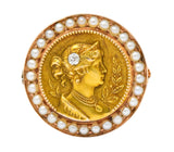 Art Nouveau Diamond Seed Pearl 14 Karat Gold Brooch Pendant - Wilson's Estate Jewelry