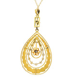 Art Nouveau Diamond Seed Pearl 14 Karat Gold Drop Pendant Necklace Wilson's Estate Jewelry