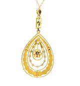 Art Nouveau Diamond Seed Pearl 14 Karat Gold Drop Pendant Necklace Wilson's Estate Jewelry
