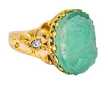 Art Nouveau Emerald Diamond 14 Karat Gold Cameo Ring - Wilson's Estate Jewelry