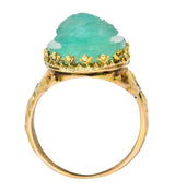 Art Nouveau Emerald Diamond 14 Karat Gold Cameo Ring - Wilson's Estate Jewelry
