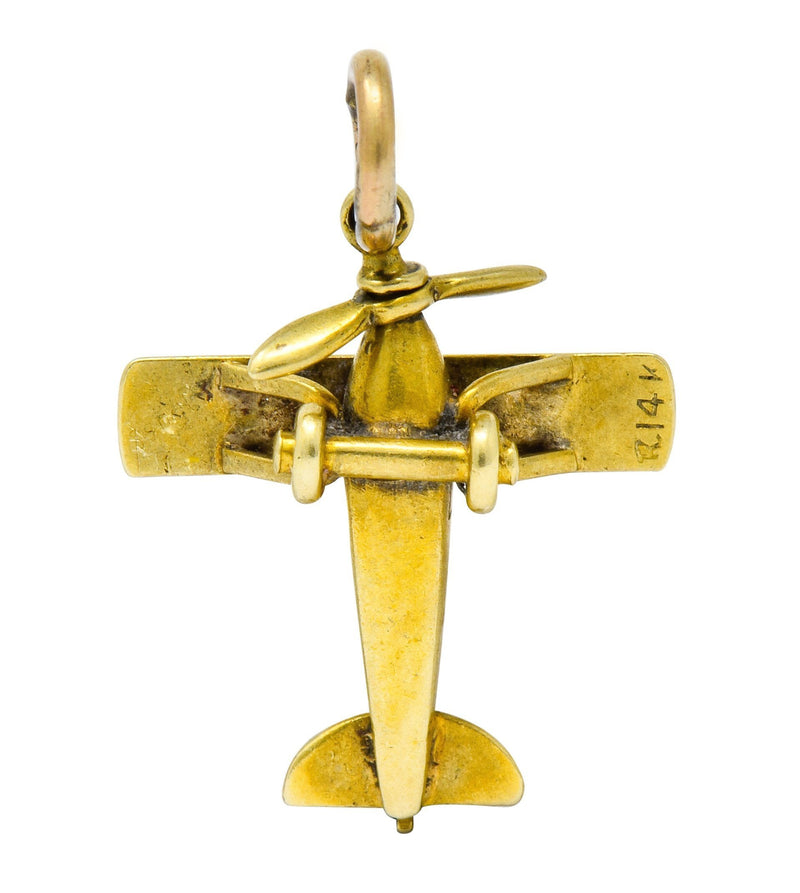 Art Nouveau Enamel 14 Karat Gold Star Propeller Plane Charm - Wilson's Estate Jewelry