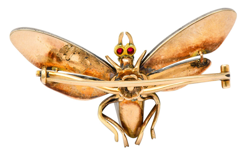 Art Nouveau Enamel Baroque Pearl 14 Karat Gold Butterfly Brooch - Wilson's Estate Jewelry
