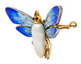 Art Nouveau Enamel Baroque Pearl 14 Karat Gold Butterfly Brooch - Wilson's Estate Jewelry