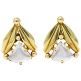 Art Nouveau Moonstone 14 Karat Gold Foliate Ear-Clip Earrings Wilson's Estate Jewelry
