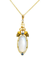 Art Nouveau Moonstone Sapphire 14 Karat Gold Acorn Accented Pendant - Wilson's Estate Jewelry