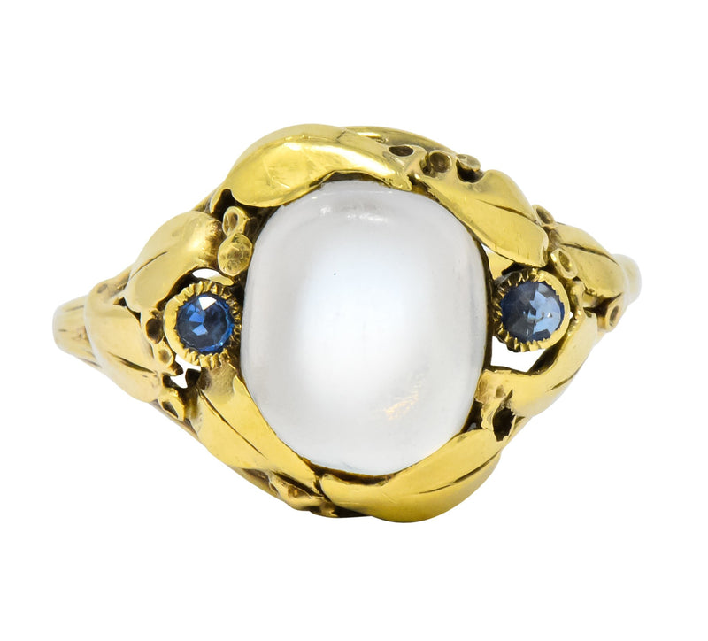 Art Nouveau Moonstone Sapphire 14 Karat Gold Ring Circa 1905 - Wilson's Estate Jewelry