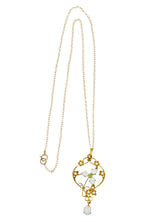 Art Nouveau Opal Demantoid Garnet Seed Pearl 14 Karat Gold Pendant Necklace - Wilson's Estate Jewelry