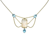 Art Nouveau Rock Crystal Mother of Pearl Aquamarine 18 Karat Gold Swag Necklace - Wilson's Estate Jewelry