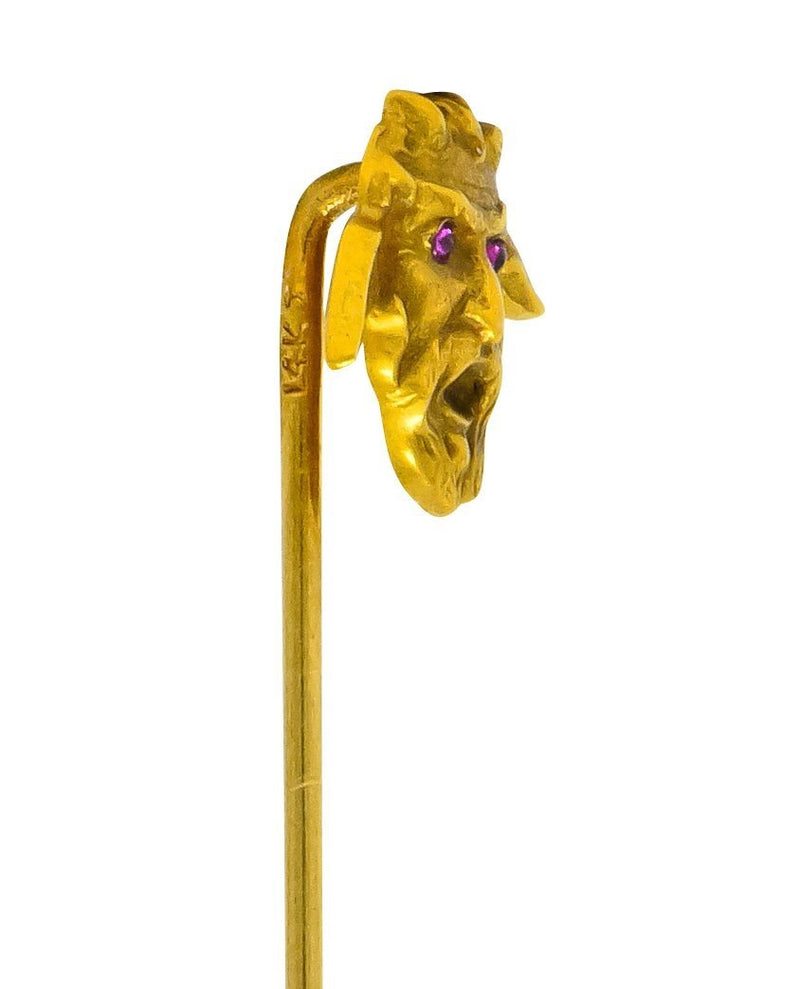 Art Nouveau Ruby 14 Karat Gold Satyr Stickpin - Wilson's Estate Jewelry