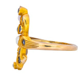 Art Nouveau Sapphire Pearl 14 Karat Gold Flower Dinner Ring - Wilson's Estate Jewelry