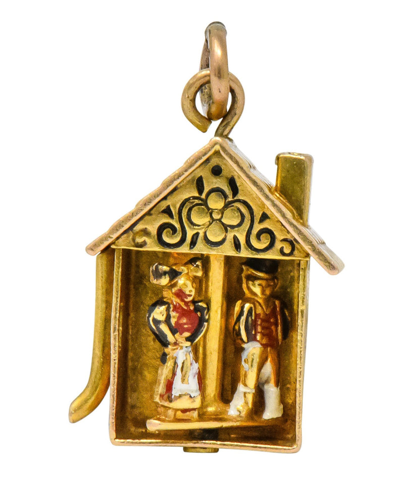 Articulated Art Nouveau Enamel 14 Karat Gold Dutch 'Speelklok' Clock Charm - Wilson's Estate Jewelry