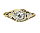 Arts & Crafts 0.42 CTW Diamond 14 Karat Tri-Colored Gold Floral Engagement Ring - Wilson's Estate Jewelry
