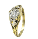 Arts & Crafts 0.42 CTW Diamond 14 Karat Tri-Colored Gold Floral Engagement Ring - Wilson's Estate Jewelry